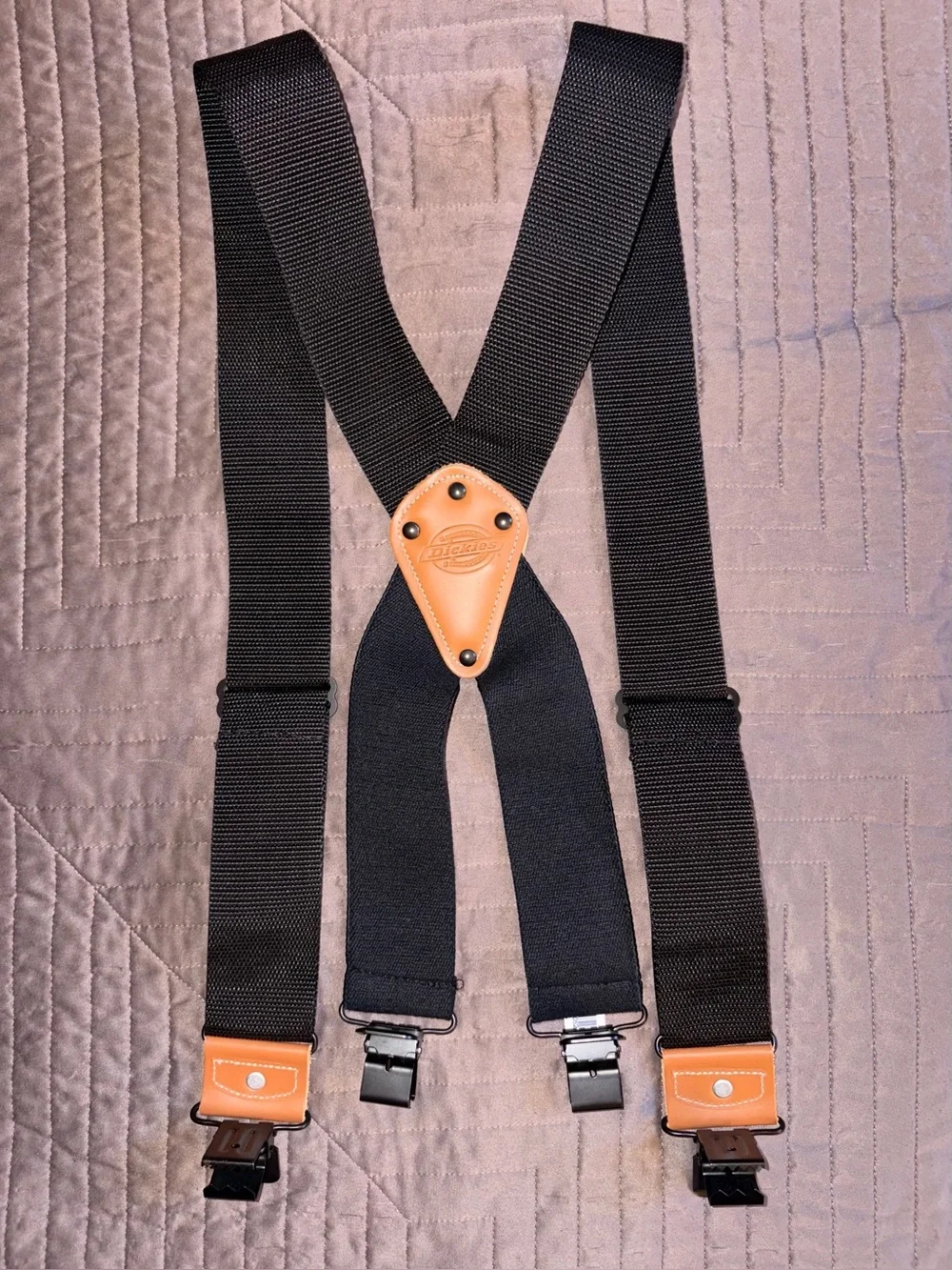 Dickies Black Suspenders with Tan Leather Accents